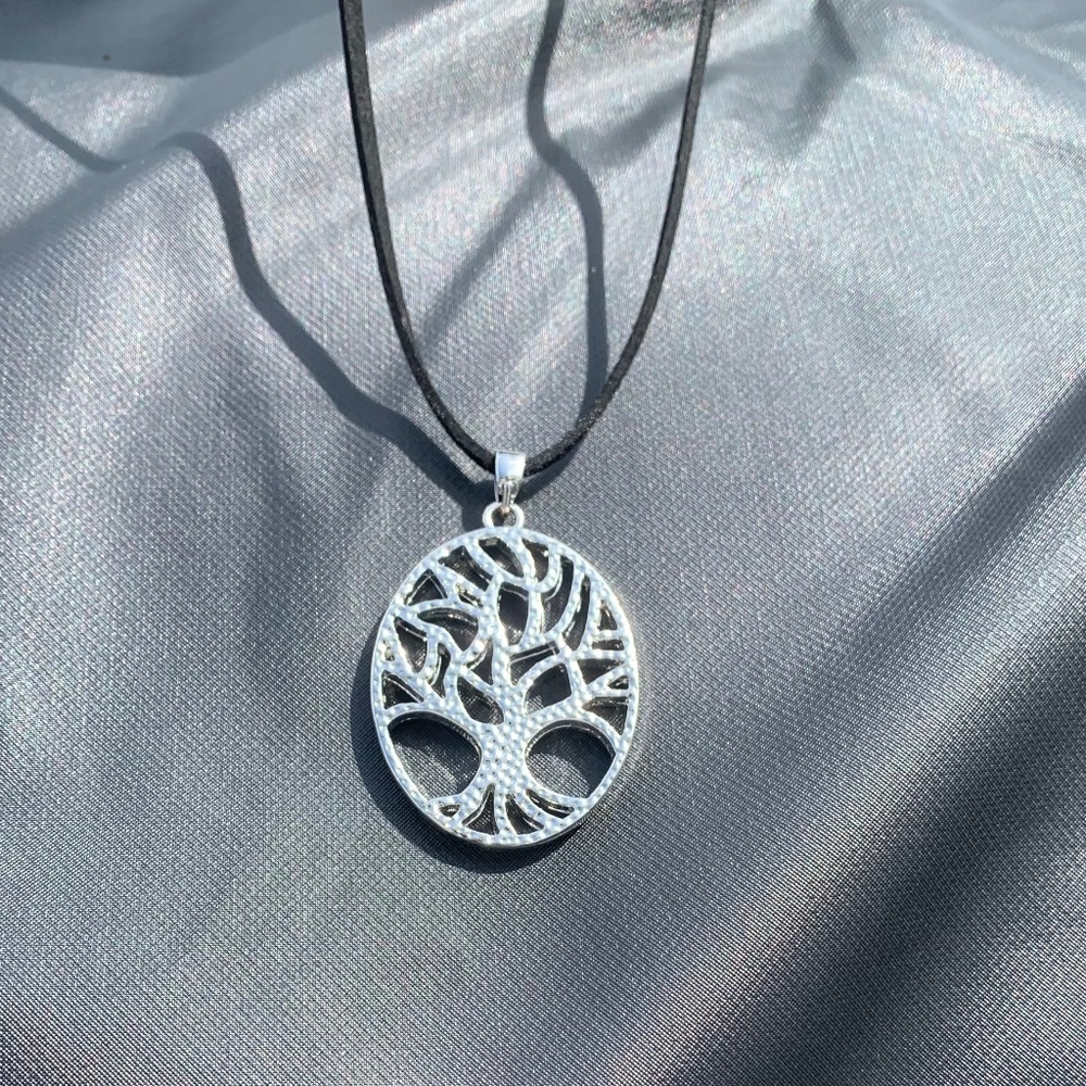 Positive Intentions-Tree of Life w blk suede necklace